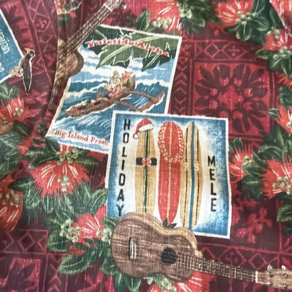 Reyn Spooner Mele Kalikimaka Vtg XMAS Santa Postcard Aloha Shirt Mens M Limited